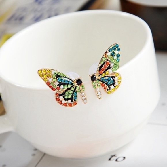 New! Small Butterfly Rhinestone Earrings - Picture 10 of 16